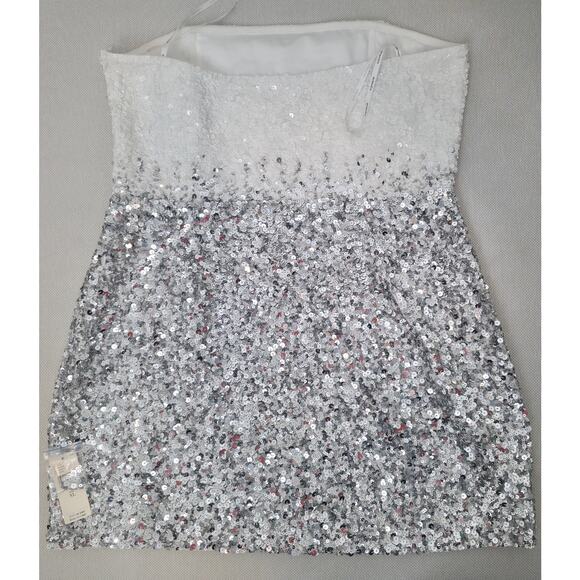Retrofête White Silver Strapless Sequin Kameron Embellished Mini Dress XLarge - Picture 4 of 11